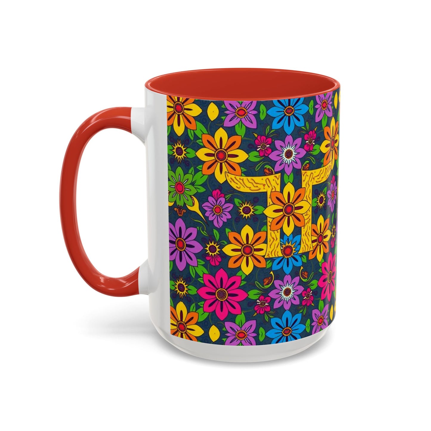 Accent Coffee Mug, Gemini, Zodiac v3, Flower Pattern, (11, 15oz)