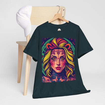Unisex Heavy Cotton T-Shirt, Leo, Zodiac v1, Sexy Art