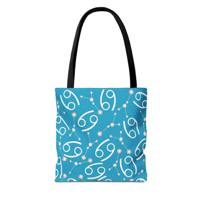 Tote Bag, Cancer Zodiac Sign, AOP, (Turquoise, White)