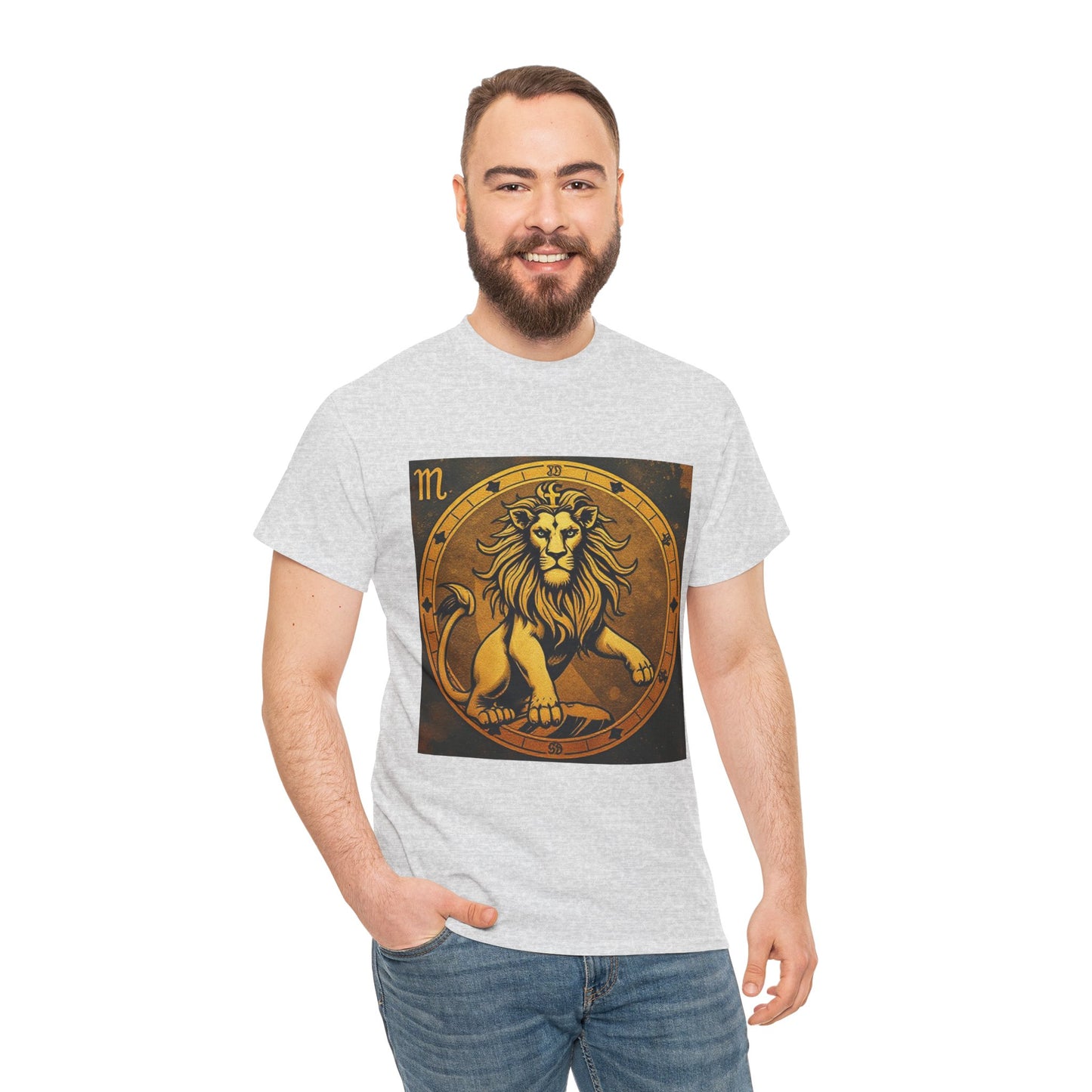 Unisex Heavy Cotton T-Shirt, Gold Lion, Leo Zodiac Design