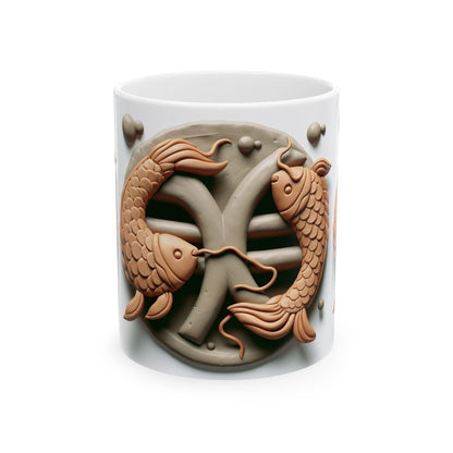 Ceramic Mug, (11oz, 15oz), Ceramic Coffee Mug, Pisces Fish, Zodiac Design