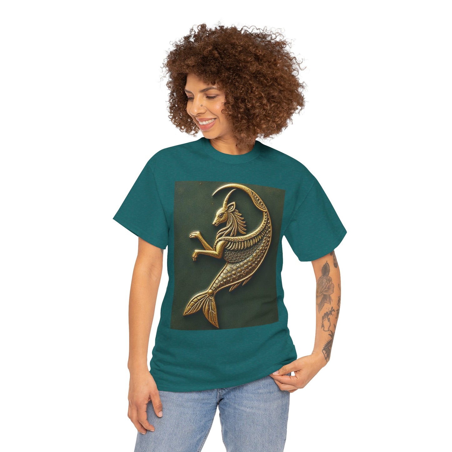 Unisex Heavy Cotton T-Shirt, Capricorn Animal v1, Symbol, Zodiac Design