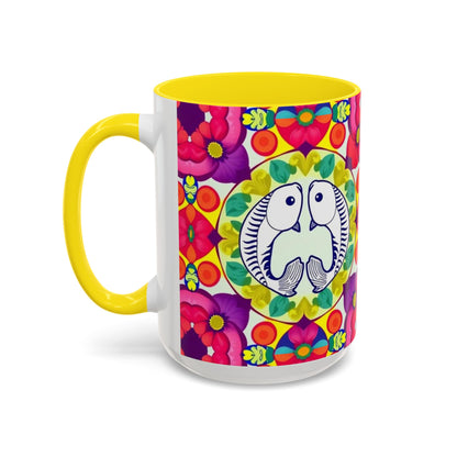 Accent Coffee Mug, Pisces, Zodiac v4, Flower Pattern, (11, 15oz)