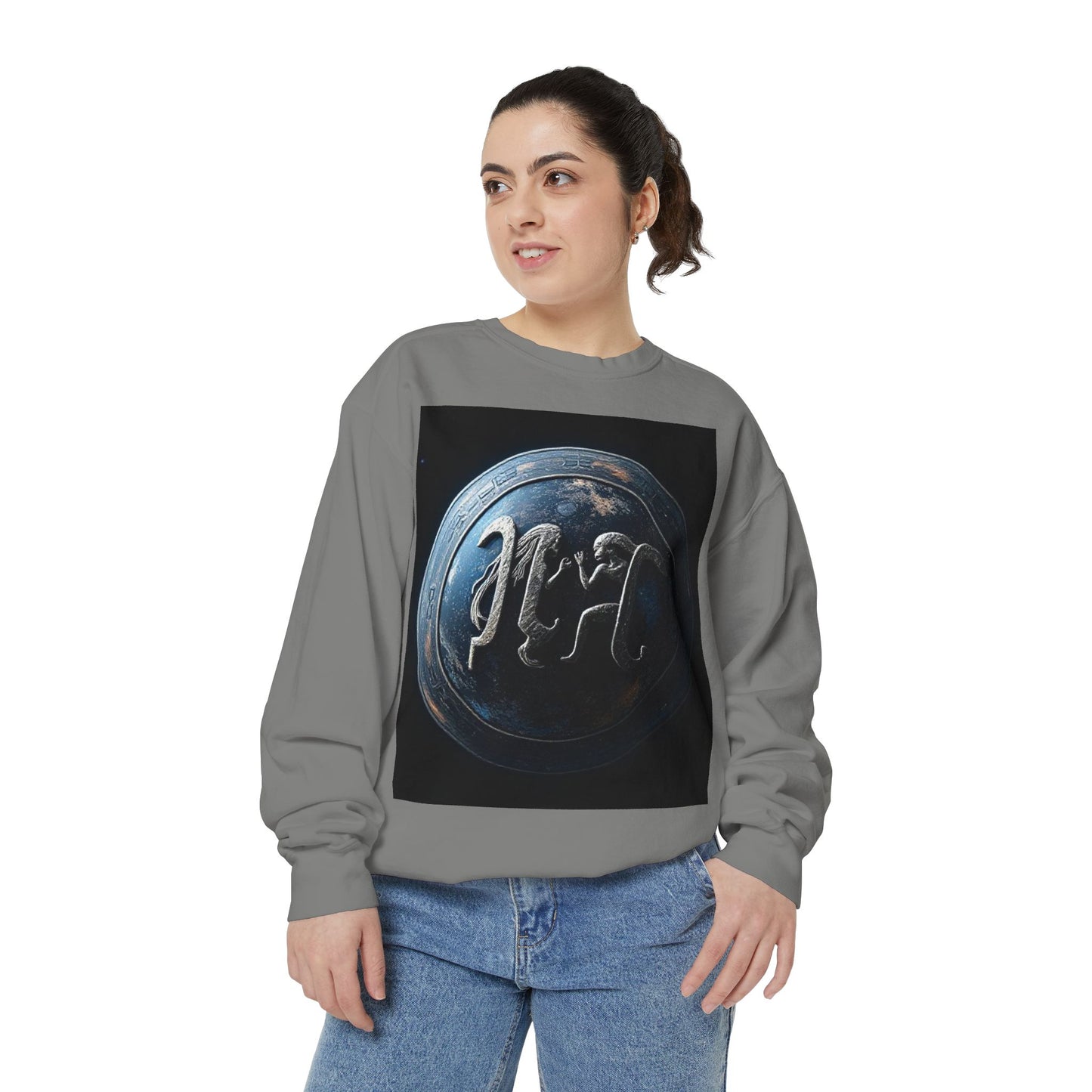 Garment-Dyed Sweatshirt, Unisex, Space Symbol Design, Gemini