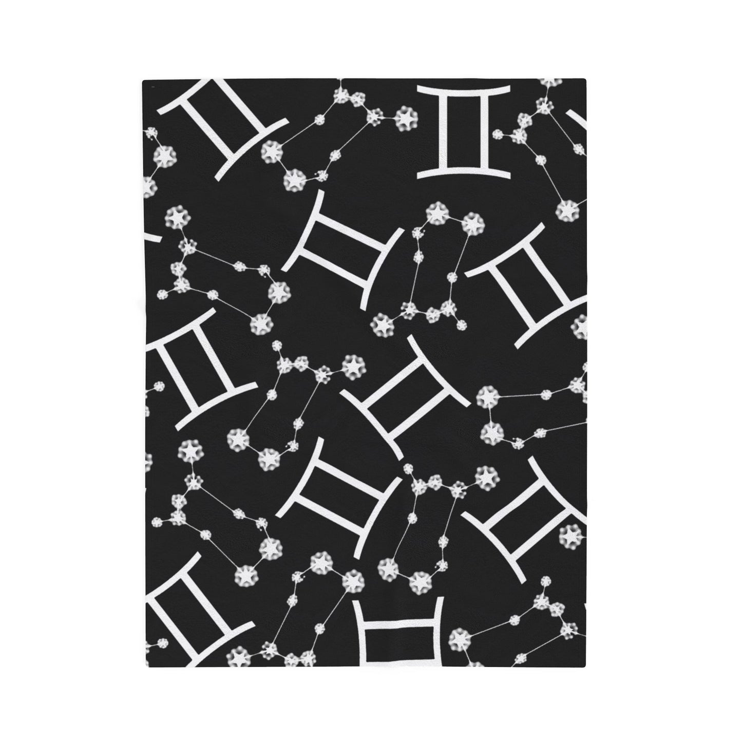 Velveteen Plush Blanket, Gemini Zodiac Sign, Constellation & Symbol, Black, 100% polyester