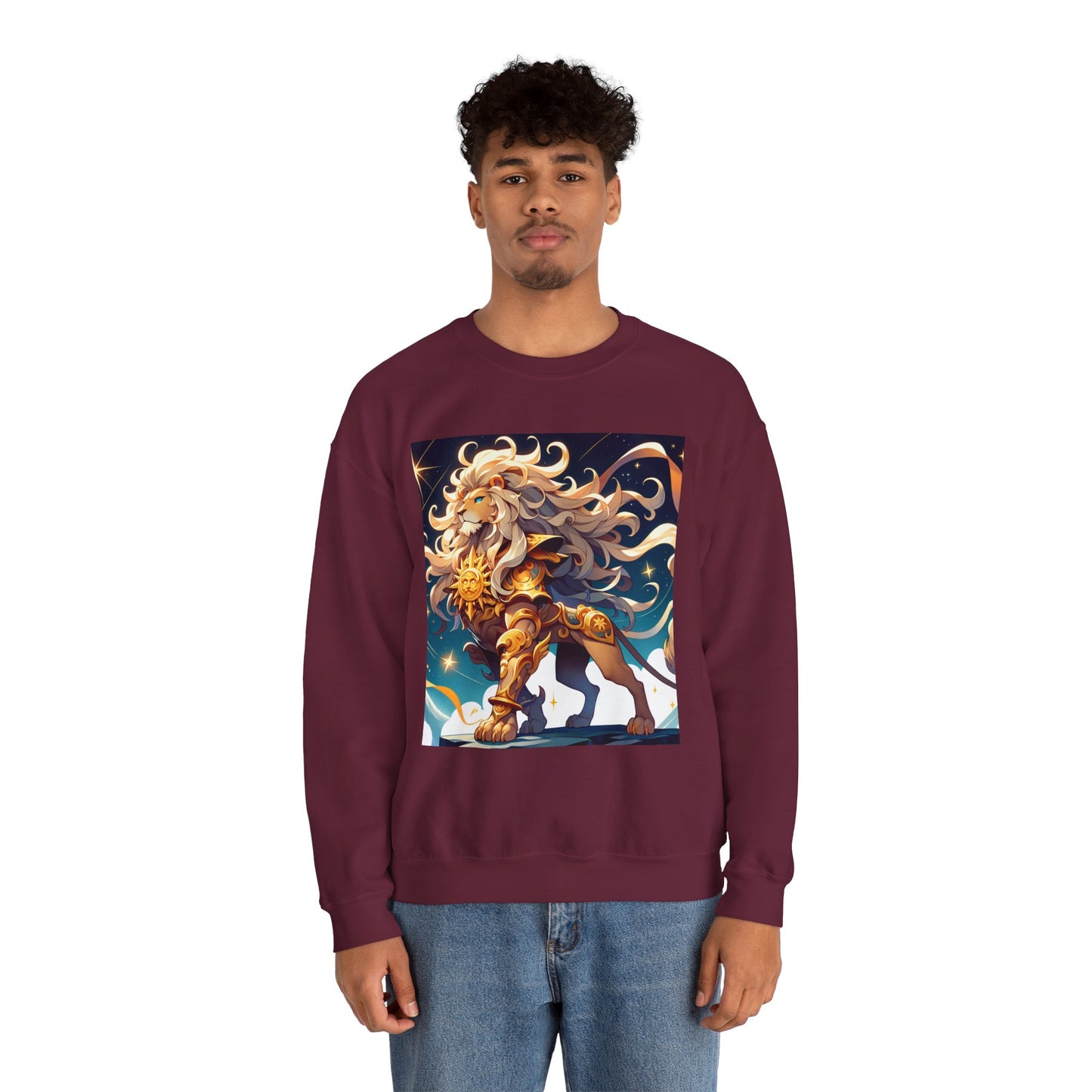 Unisex Heavy Blend™ Crewneck Sweatshirt,Cool Lion with White Hair, Leo Zodiac Design