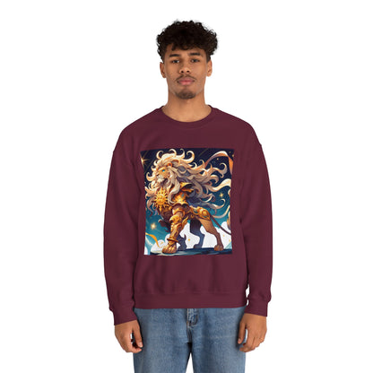 Unisex Heavy Blend™ Crewneck Sweatshirt,Cool Lion with White Hair, Leo Zodiac Design