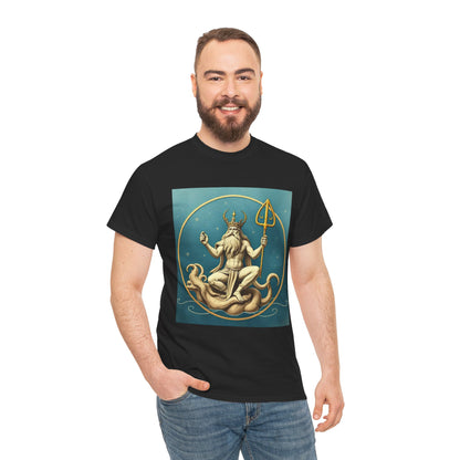 Unisex Heavy Cotton T-Shirt, Aquarius God 2v, Zodiac Design