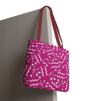 Tote Bag, Aquarius Zodiac Sign, AOP, (Pink, White)