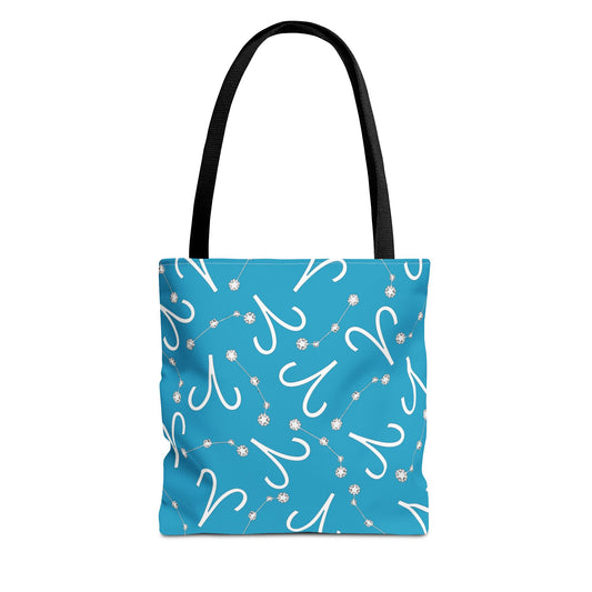 Tote Bag, Aries Zodiac Sign, AOP, (Turquoise, White)