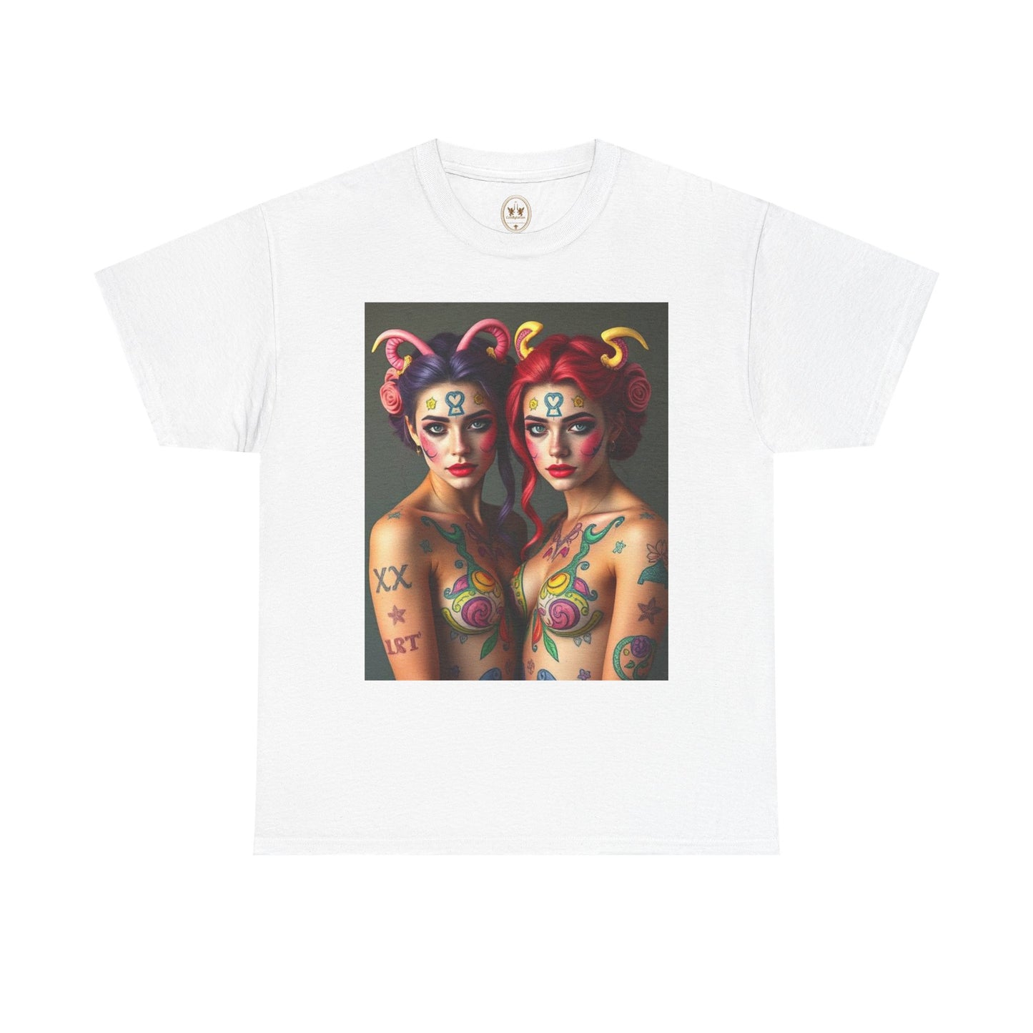 Unisex Heavy Cotton T-Shirt, Gemini, Zodiac v3, Sexy Art