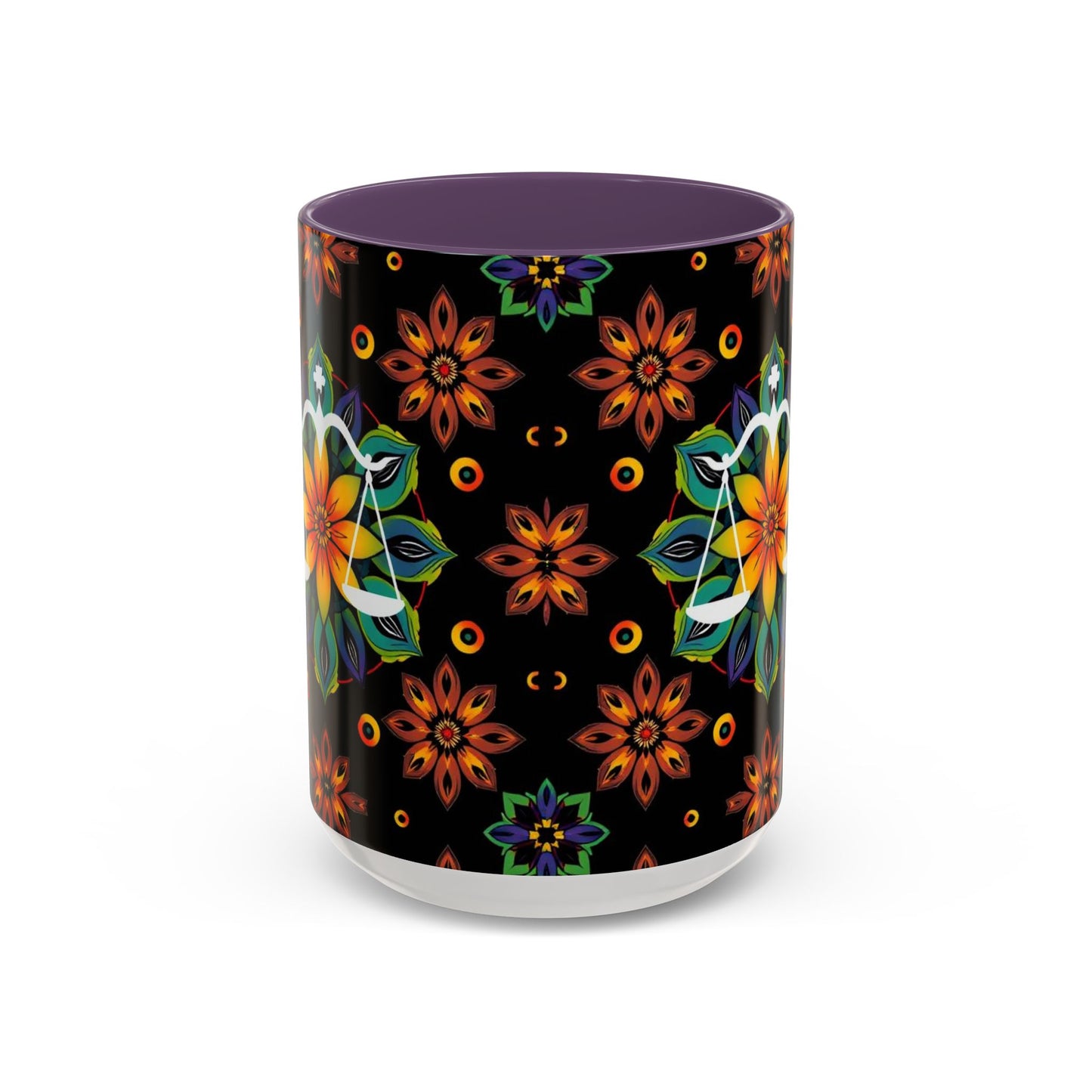 Accent Coffee Mug, Libra, Zodiac v4, Flower Pattern, (11, 15oz)