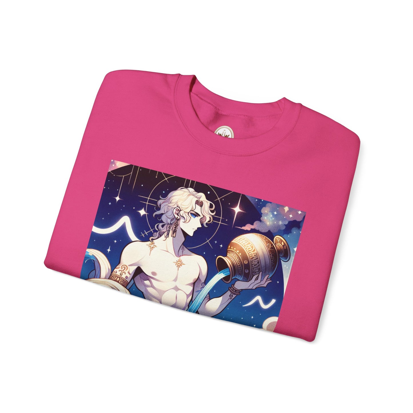Unisex Heavy Blend™ Crewneck Sweatshirt, Anime Aqua God, Aquarius Zodiac Design