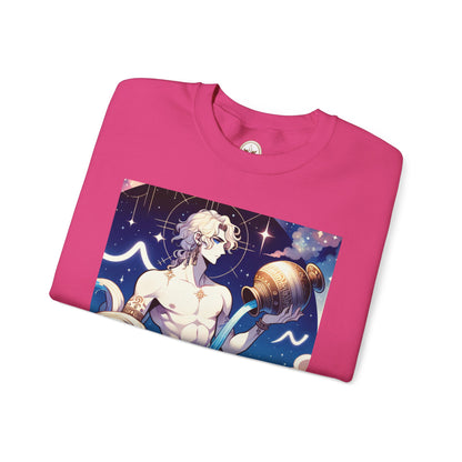 Unisex Heavy Blend™ Crewneck Sweatshirt, Anime Aqua God, Aquarius Zodiac Design