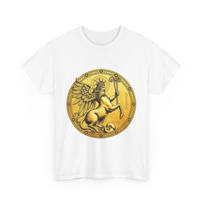 Unisex Heavy Cotton T-Shirt, Golden Angel Coin, Virgo Zodiac Design