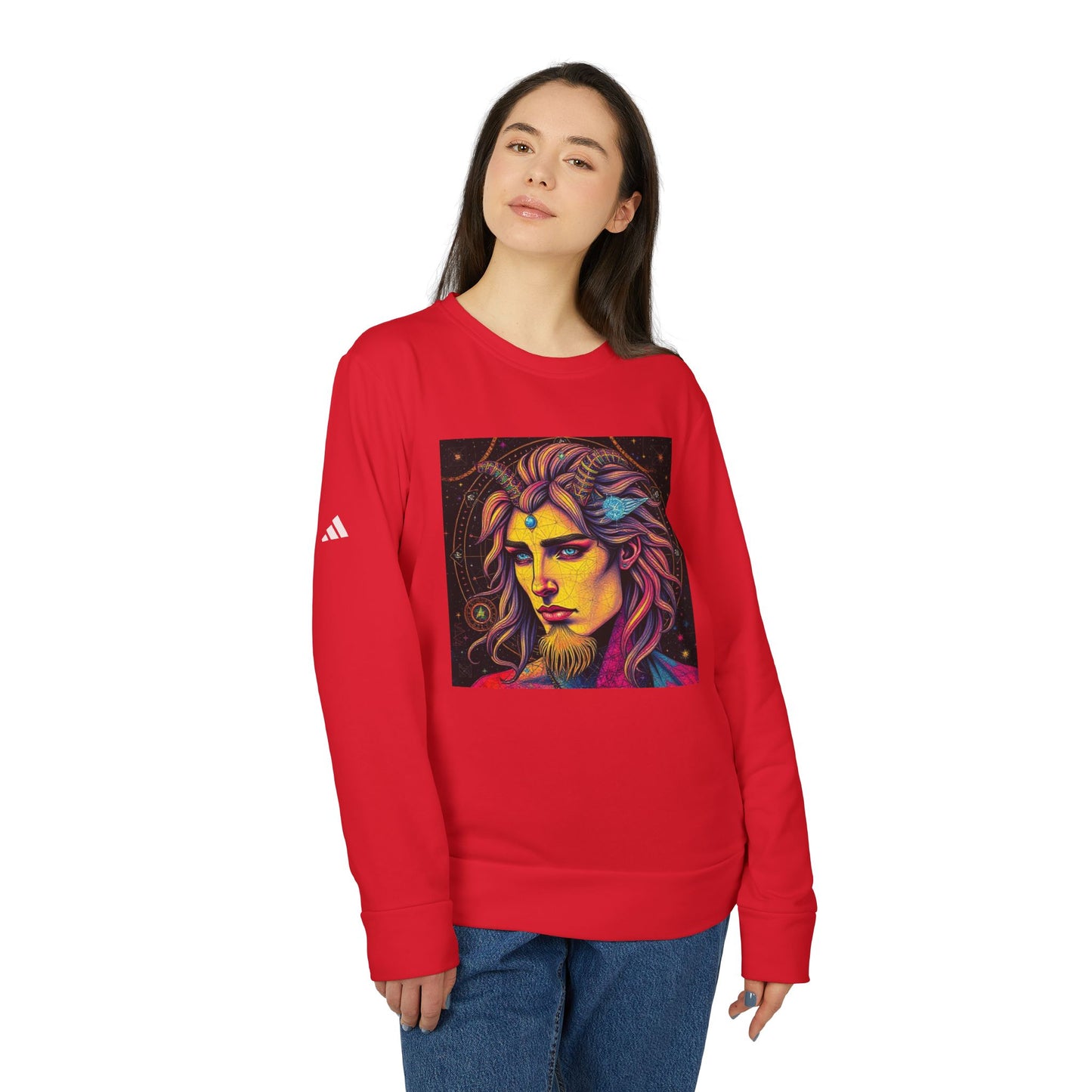 Adidas, Unisex Fleece Crewneck Sweatshirt, Aquarius, Pop Art v1, Zodiac