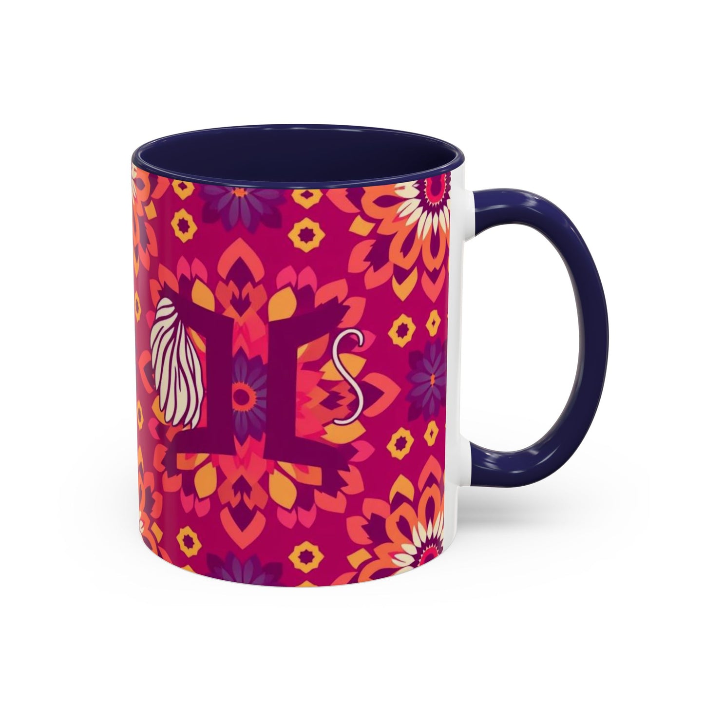 Accent Coffee Mug, Gemini, Zodiac v1, Flower Pattern, (11, 15oz)