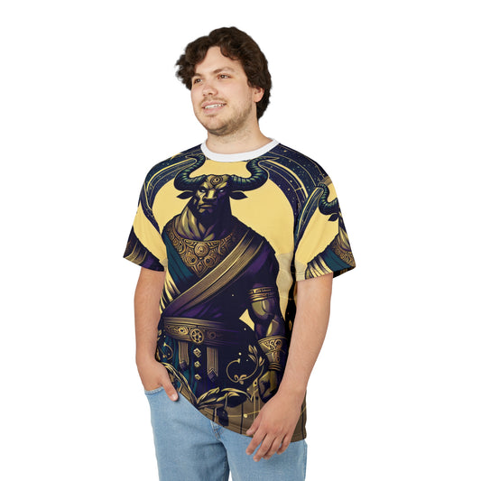 Unisex Cut & Sew T-Shirt (AOP), Minotaur, Taurus Zodiac Design, Regular fit, 100% Polyester