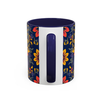 Accent Coffee Mug, Taurus, Zodiac v1. Flower Pattern, (11, 15oz)