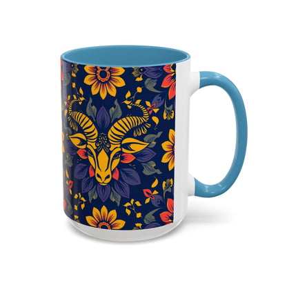 Accent Coffee Mug, Taurus, Zodiac v1. Flower Pattern, (11, 15oz)