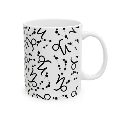 Ceramic Mug, (11oz, 15oz), Ceramic Coffee Mug, AOP, Constellation & Symbol, Capricorn Zodiac Design