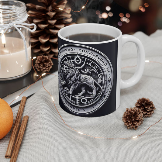 Ceramic Mug, (11oz, 15oz), Ceramic Coffee Mug, Sliver Lion, Leo Zodiac Design