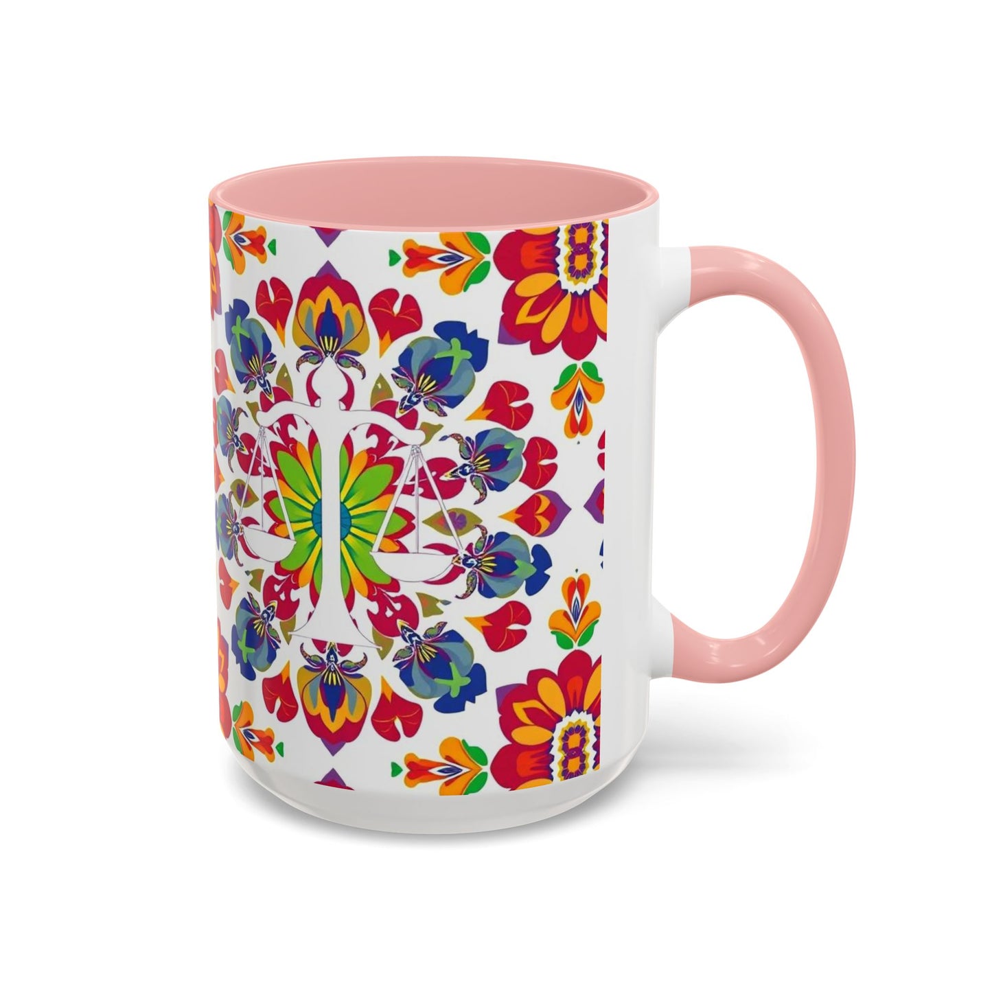 Accent Coffee Mug, Libra, Zodiac v1, Flower Pattern, (11, 15oz)