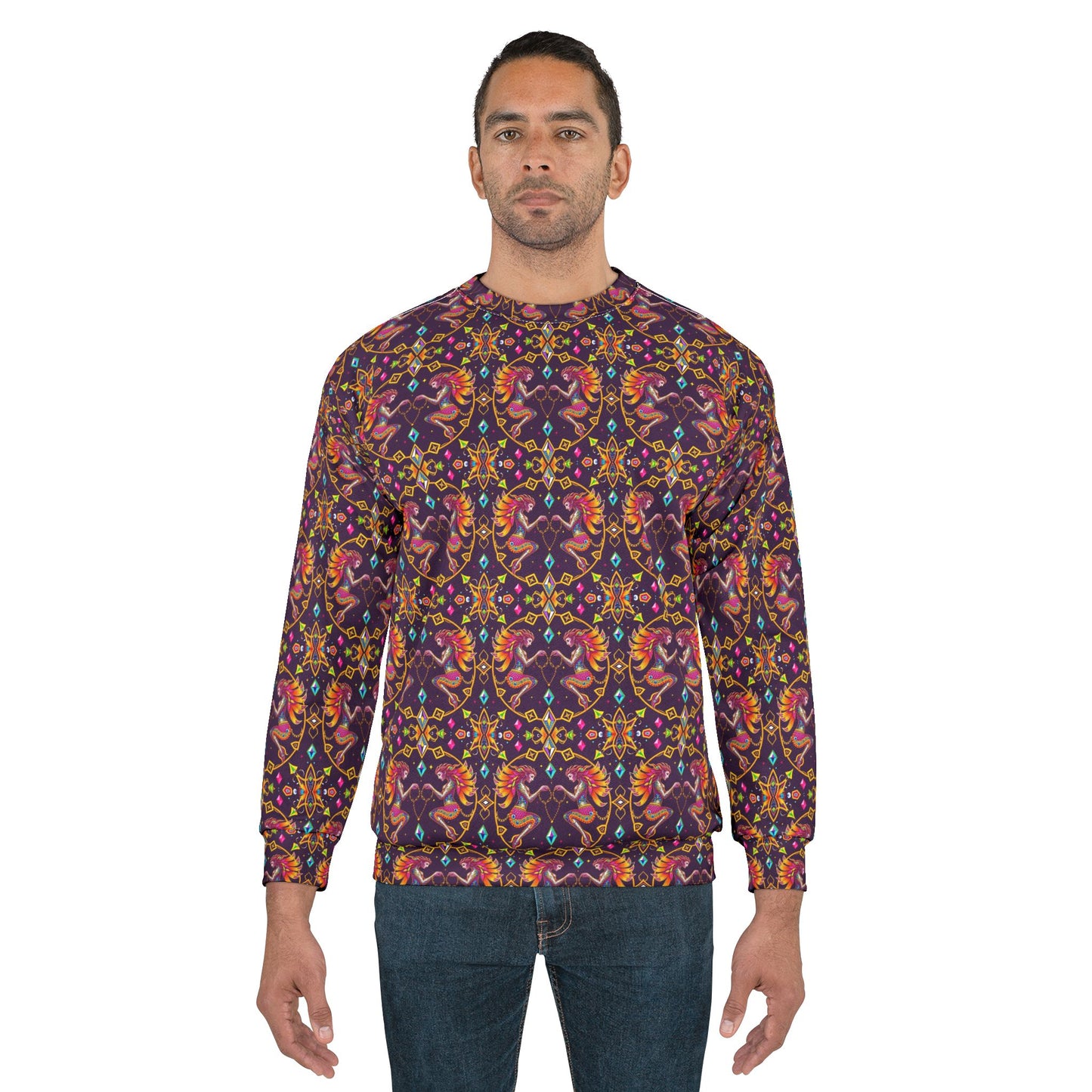 Unisex Sweatshirt (AOP), Gemini, Zodiac v2, Jewel Pattern