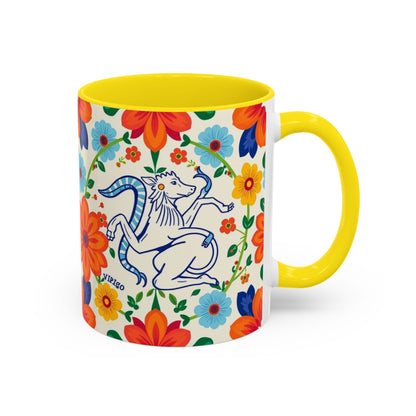 Accent Coffee Mug, Virgo, Zodiac v2. Flower Pattern, (11, 15oz)
