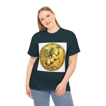 Unisex Heavy Cotton T-Shirt, Golden Angel Coin, Virgo Zodiac Design