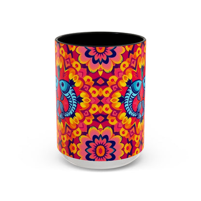 Accent Coffee Mug, Pisces, Zodiac v1, Flower Pattern, (11, 15oz)