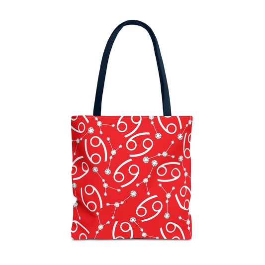 Tote Bag, Cancer Zodiac Sign, AOP, (Red, White)