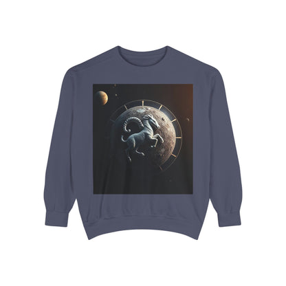 Garment-Dyed Sweatshirt, Unisex, Space Animal Design, Aries