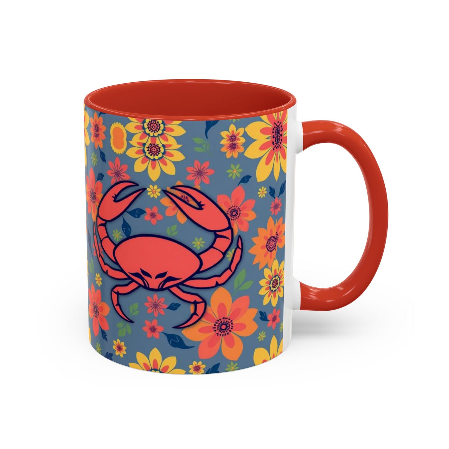 Accent Coffee Mug, Cancer, Zodiac v1, Flower Pattern, (11, 15oz)