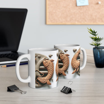 Ceramic Mug, (11oz, 15oz), Ceramic Coffee Mug, Pisces Fish, Zodiac Design