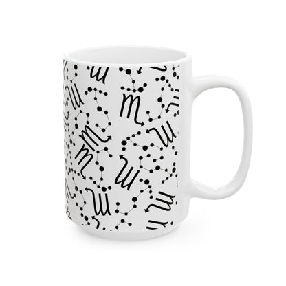 Ceramic Mug, (11oz, 15oz), Ceramic Coffee Mug, AOP, Constellation & Symbol, Scorpio Zodiac Design