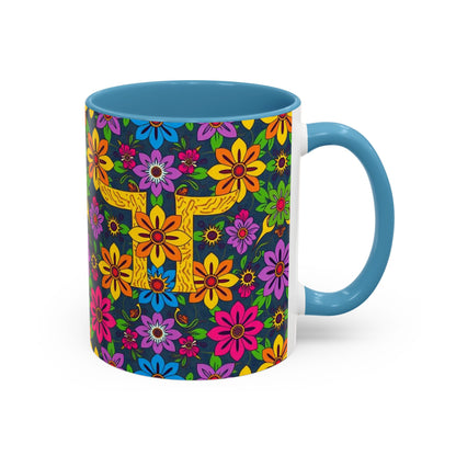 Accent Coffee Mug, Gemini, Zodiac v3, Flower Pattern, (11, 15oz)
