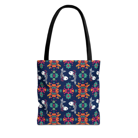 Tote Bag (AOP), Pisces, Zodiac, Flower Pattern