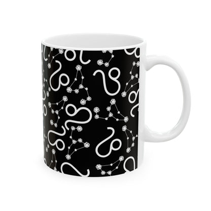 Ceramic Mug, (11oz, 15oz), Ceramic Coffee Mug, Black AOP, Leo Zodiac Design