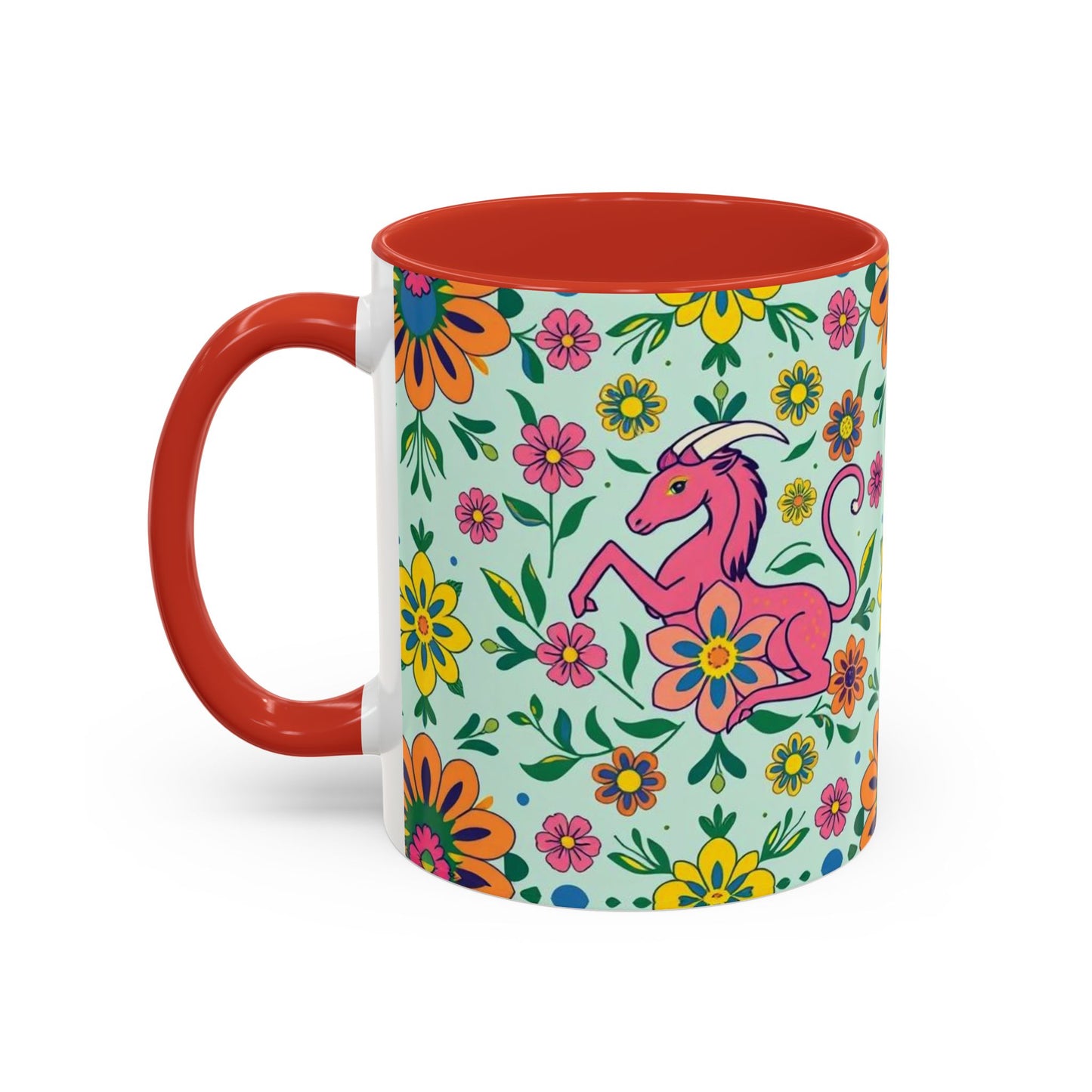 Accent Coffee Mug, Aquarius, Zodiac, Flower Pattern, (11, 15oz)