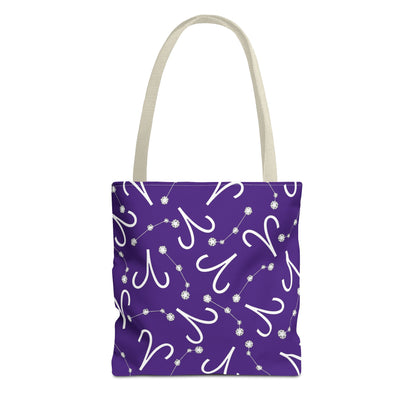 Tote Bag, Aries Zodiac Sign, AOP, (Purple, White)