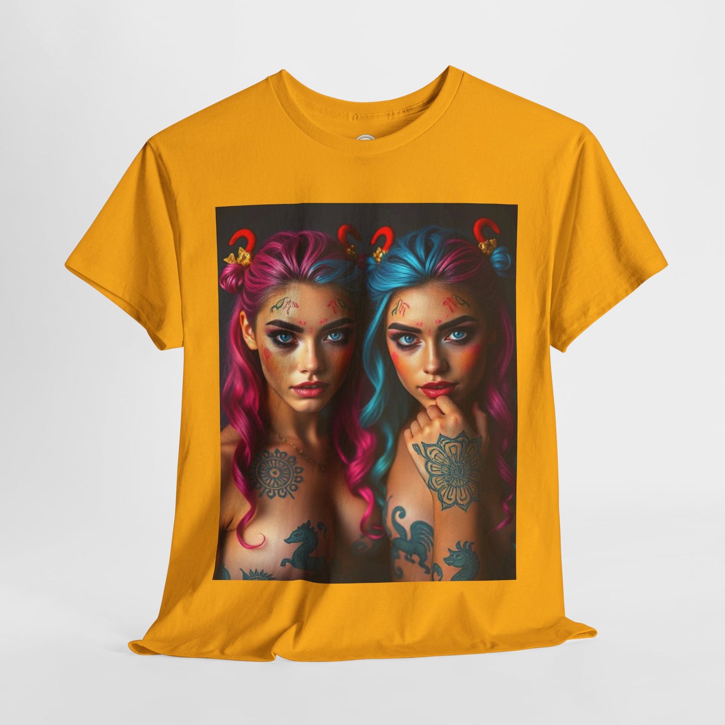 Unisex Heavy Cotton T-Shirt, Gemini, Zodiac v1, Sexy Art