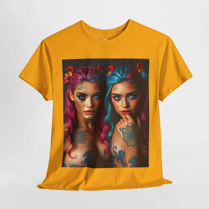 Unisex Heavy Cotton T-Shirt, Gemini, Zodiac v1, Sexy Art