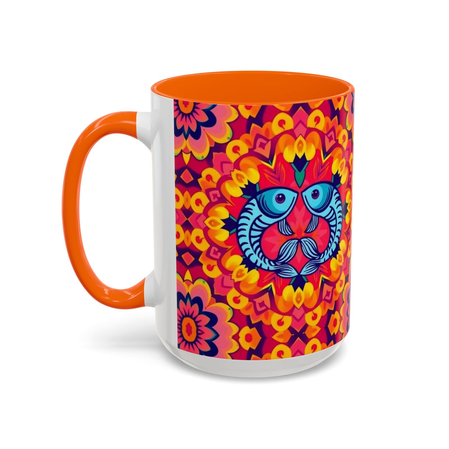 Accent Coffee Mug, Pisces, Zodiac v1, Flower Pattern, (11, 15oz)