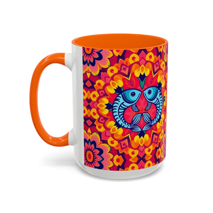Accent Coffee Mug, Pisces, Zodiac v1, Flower Pattern, (11, 15oz)