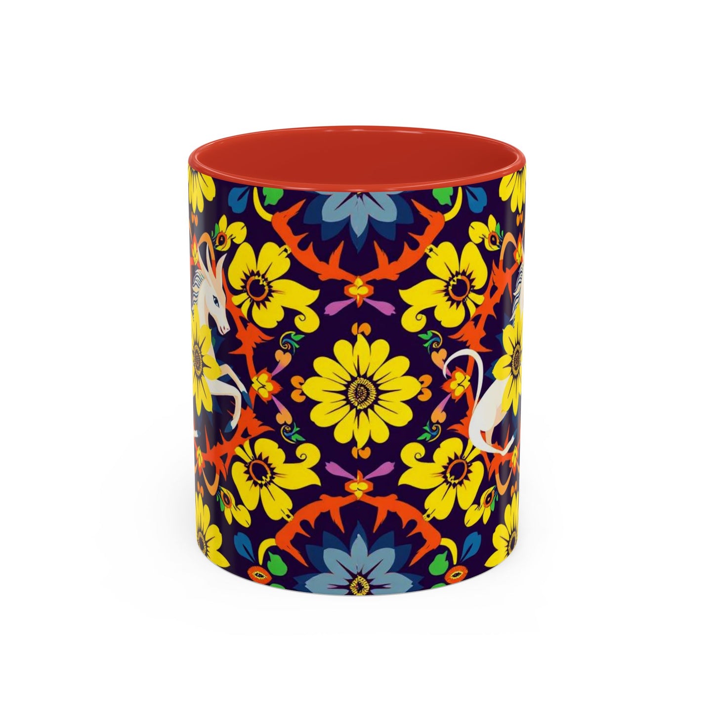 Accent Coffee Mug, Aquarius, Zodiac v1, Flower Pattern, (11, 15oz)