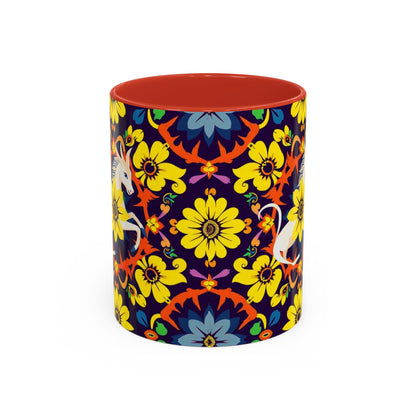 Accent Coffee Mug, Aquarius, Zodiac v1, Flower Pattern, (11, 15oz)