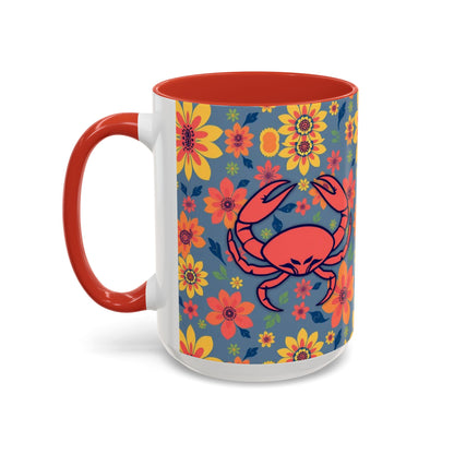 Accent Coffee Mug, Cancer, Zodiac v1, Flower Pattern, (11, 15oz)