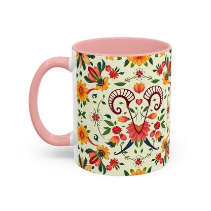 Accent Coffee Mug, Aries, Zodiac, Flower Pattern, (11, 15oz)