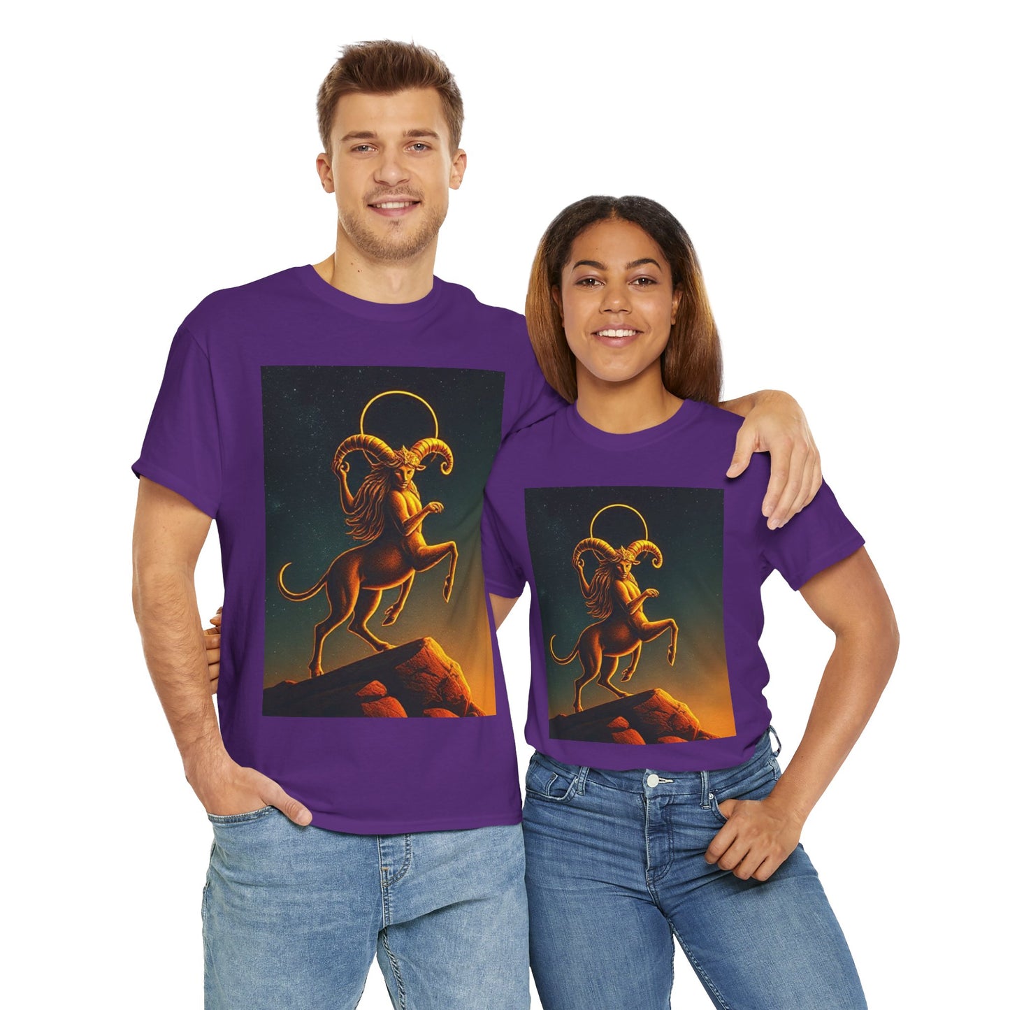 Unisex Heavy Cotton T-Shirt, Mountain Top 1v, Aries Zodiac Design